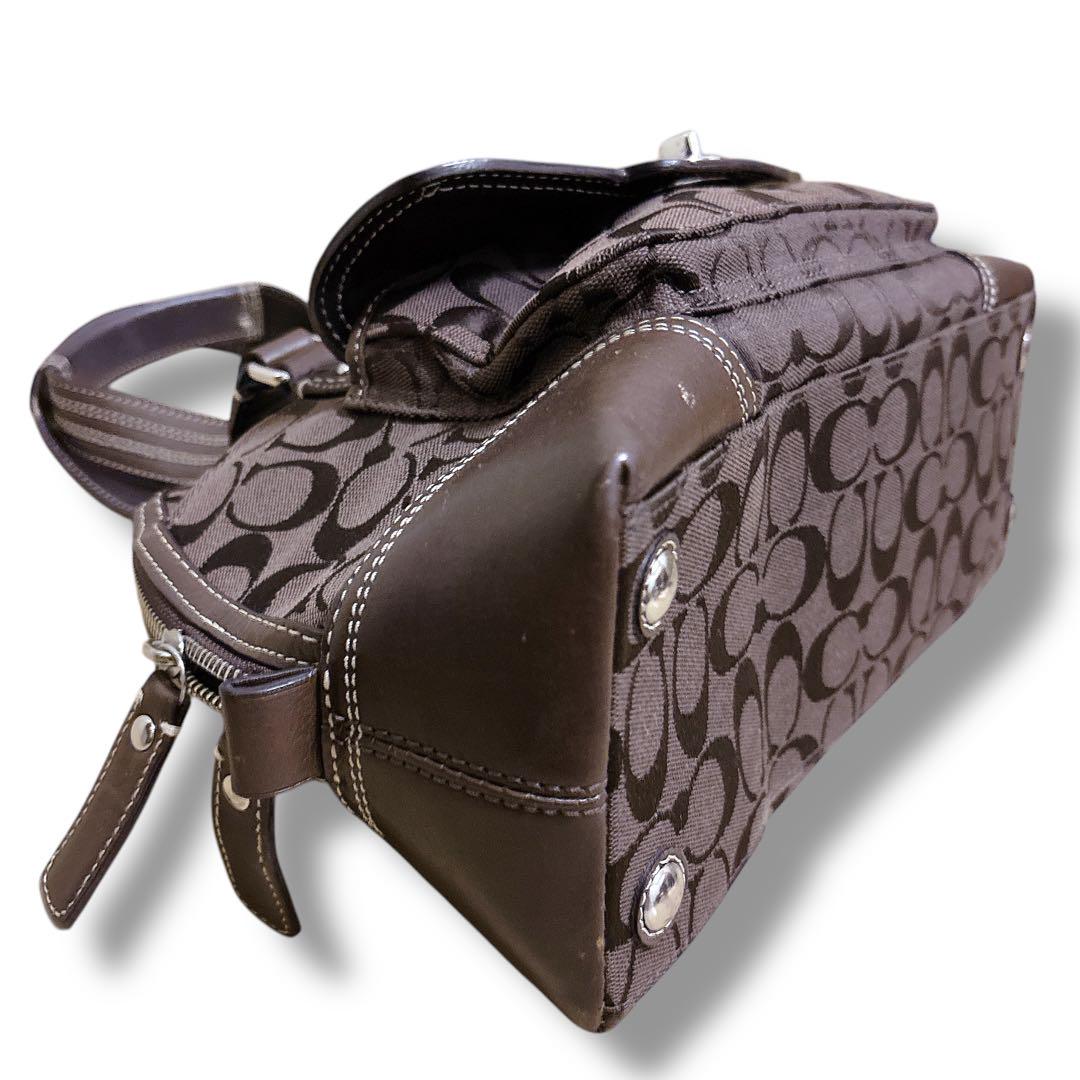 良品 COACH コーチ ハンドバッグ レザー シグネチャー　ターンロック　茶