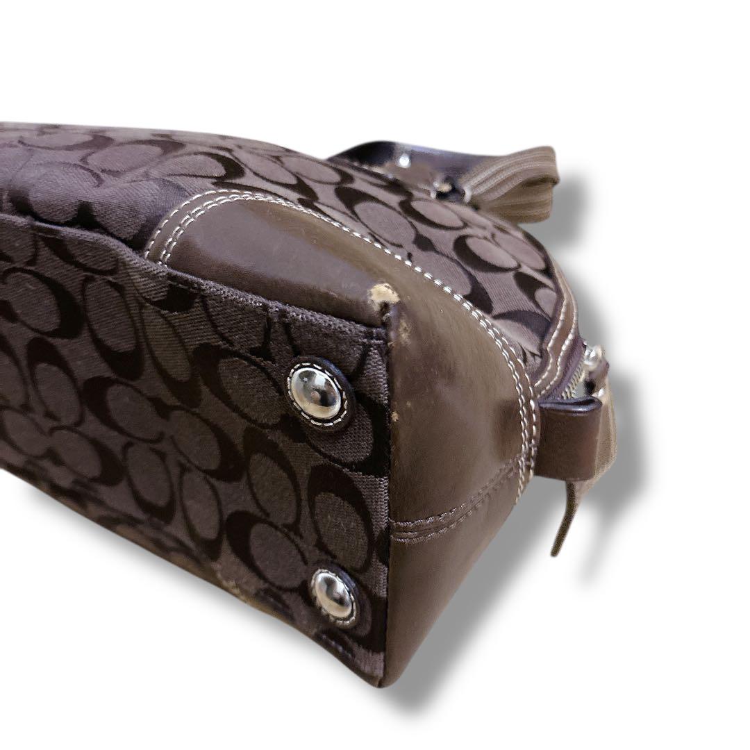 良品 COACH コーチ ハンドバッグ レザー シグネチャー　ターンロック　茶