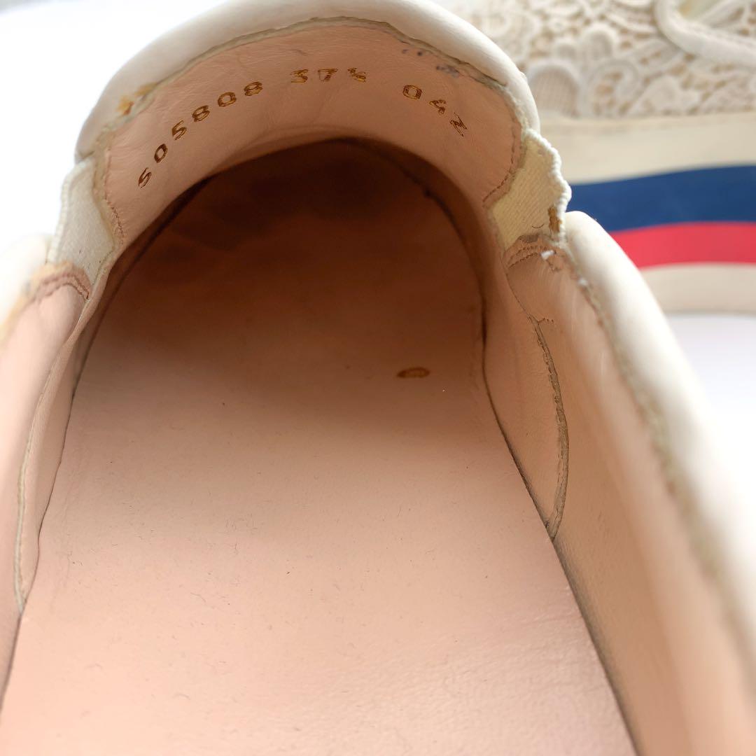 24.5cmグッチ□スニーカー 37.5 シェリーライン レース 厚底 靴 女性 靴