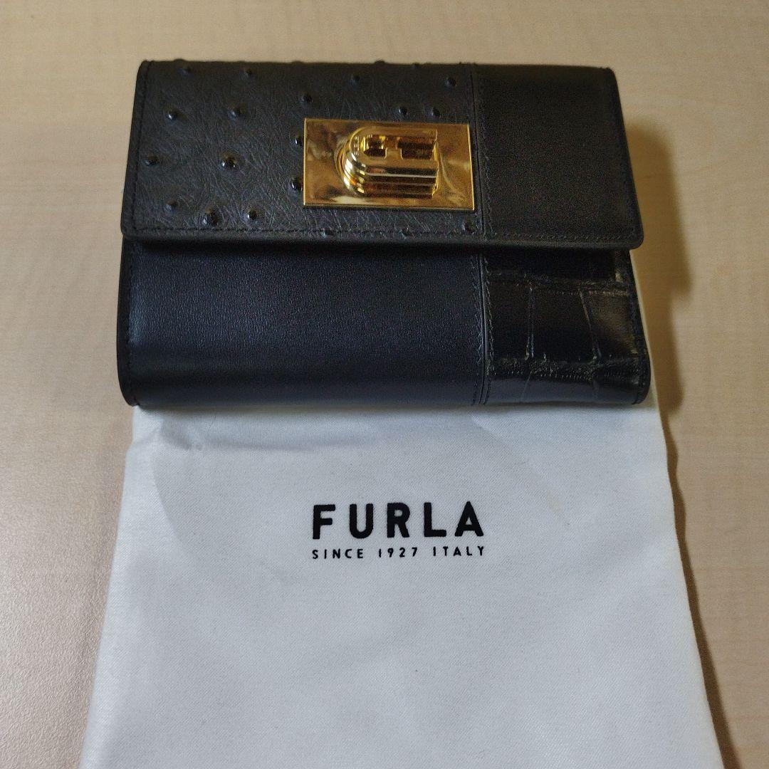 FURLA ブラック レザー 三つ折り財布　新品未使用品