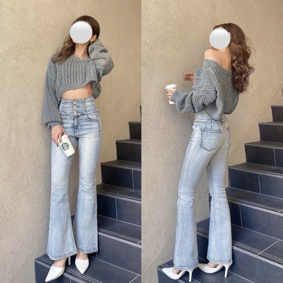 GYDA ハイウエストボタンフレアデニムパンツ