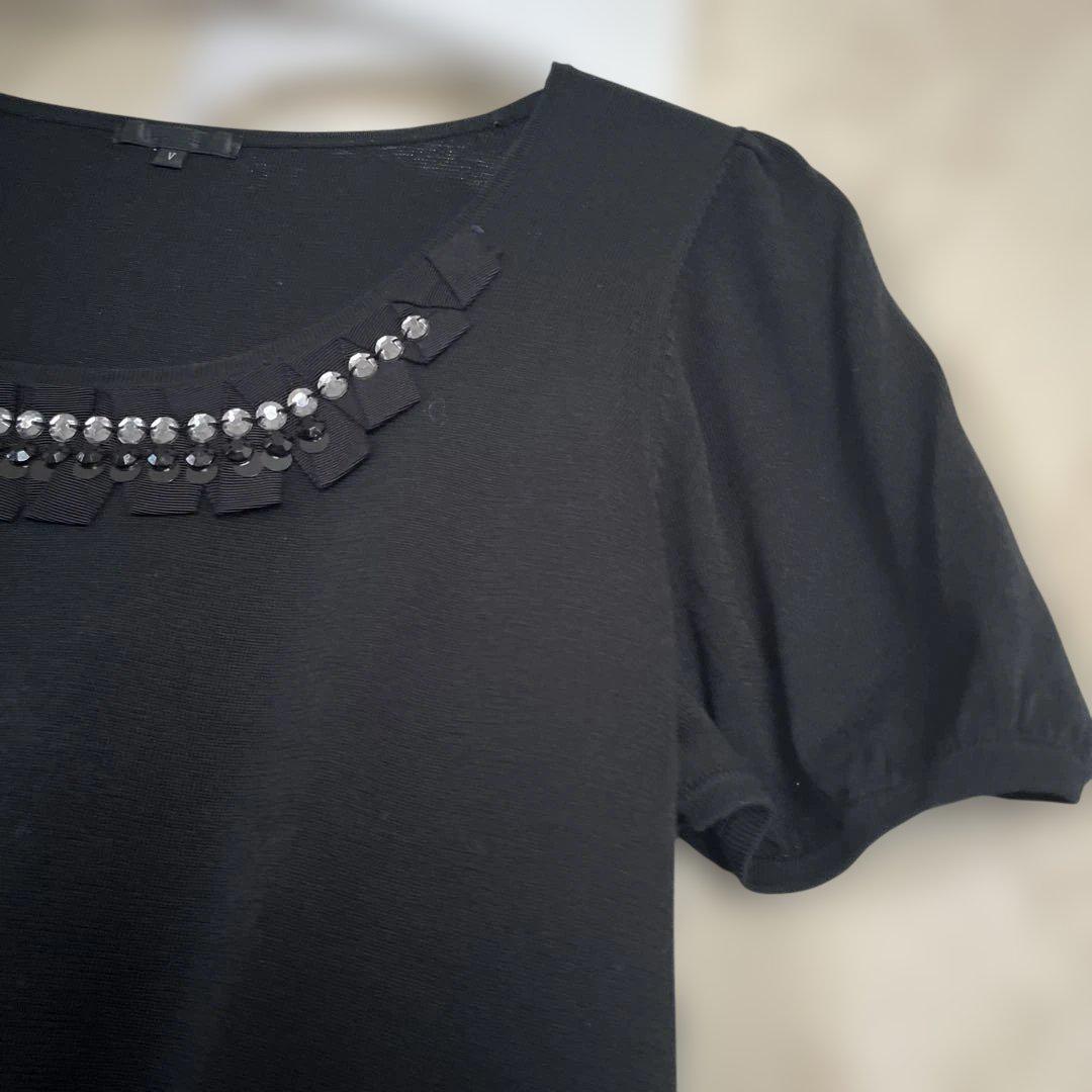 美品　大きいサイズⅤ トゥービーシック　半袖ニットカットソー　黒 美品 大きいサイズⅤ トゥービーシック 半袖ニットカットソー