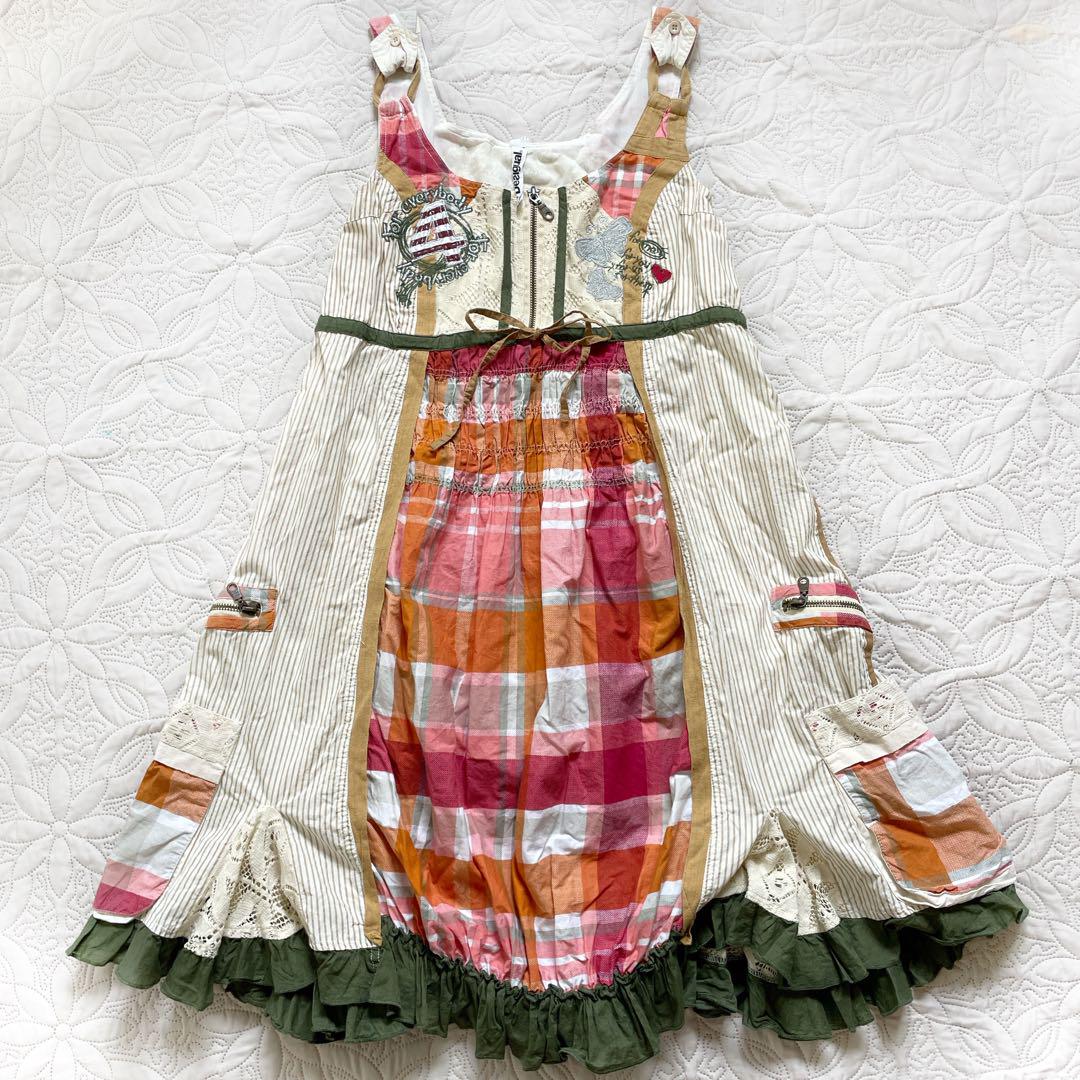 デシグアル　ワンピース　ジャンパースカート　マルチカラー　フリル　L 40 刺繍