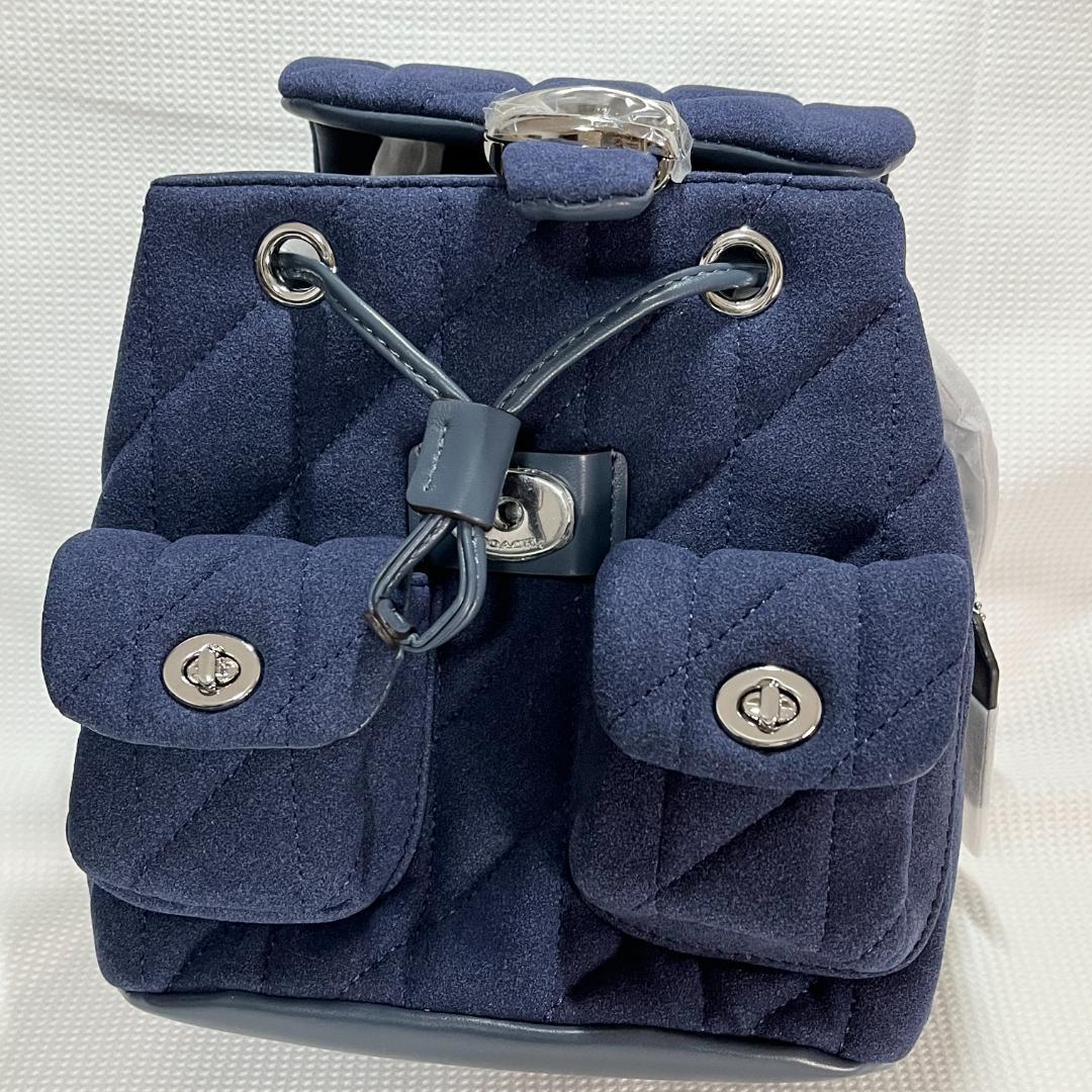 新品 未使用 COACH バックパック タビー ベルベット素材 紺青 CW610