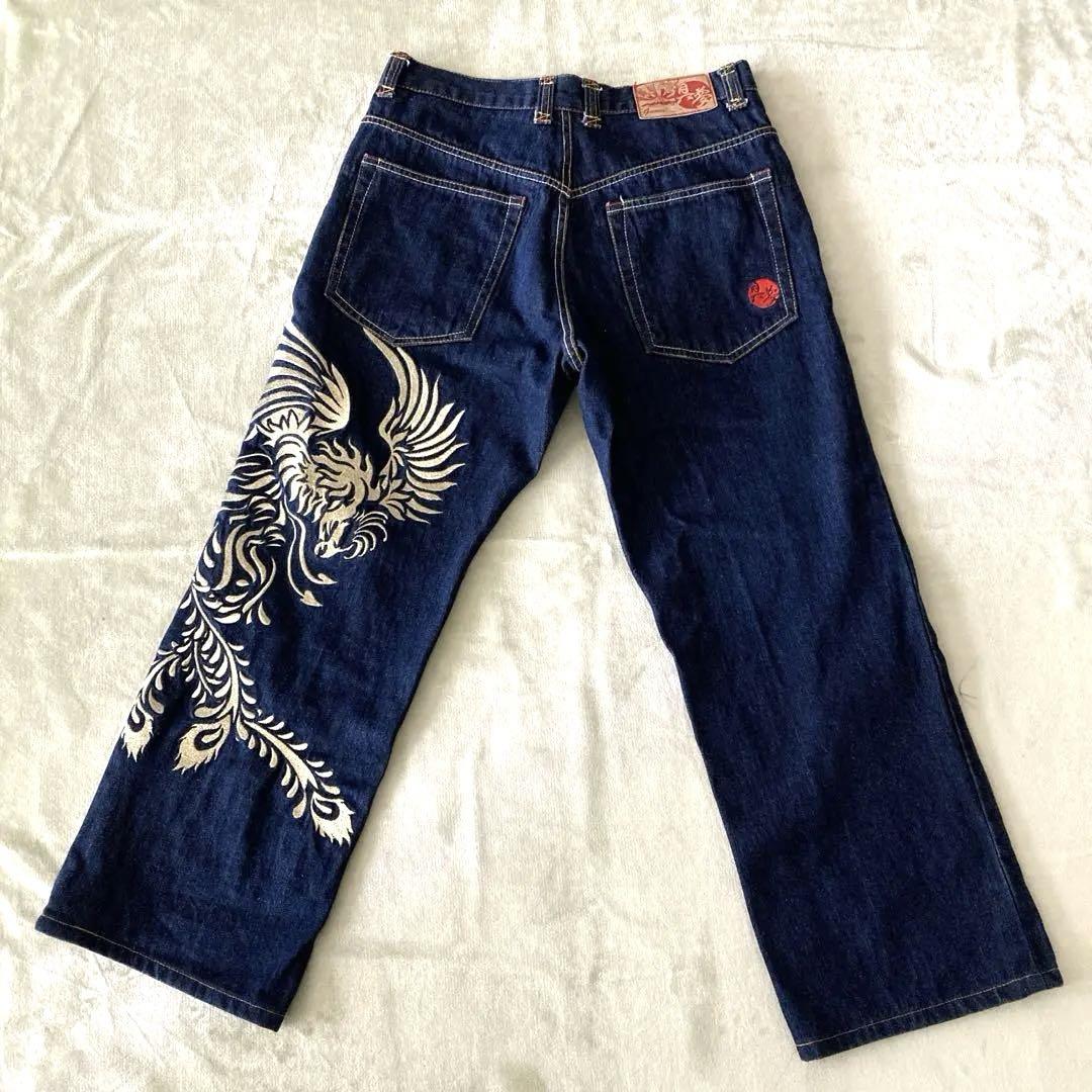 極美品　具夢　GUMU ジーンズ　XL 刺繍　ドラゴン　龍　デニム　濃紺
