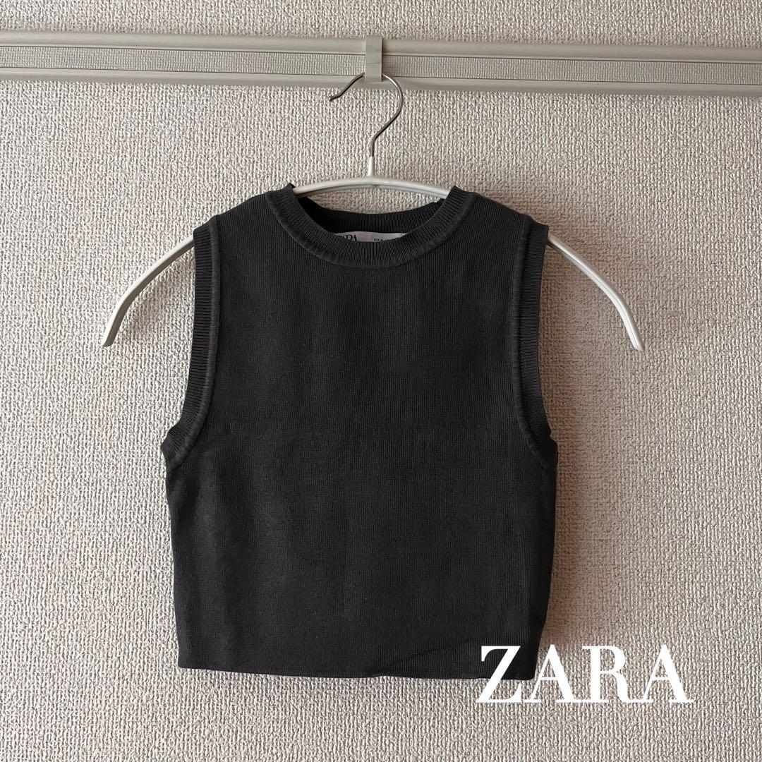 ZARA ブラック ノースリーブ ベスト - メルカリ
