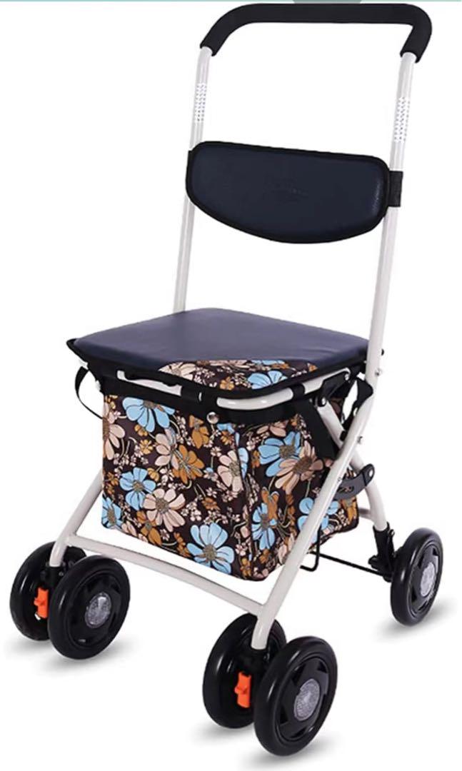 軽量 シルバーカー 花柄 折り畳み 100kg耐荷重 軽量シルバーカー 花柄 100kg耐荷重 折り畳み式