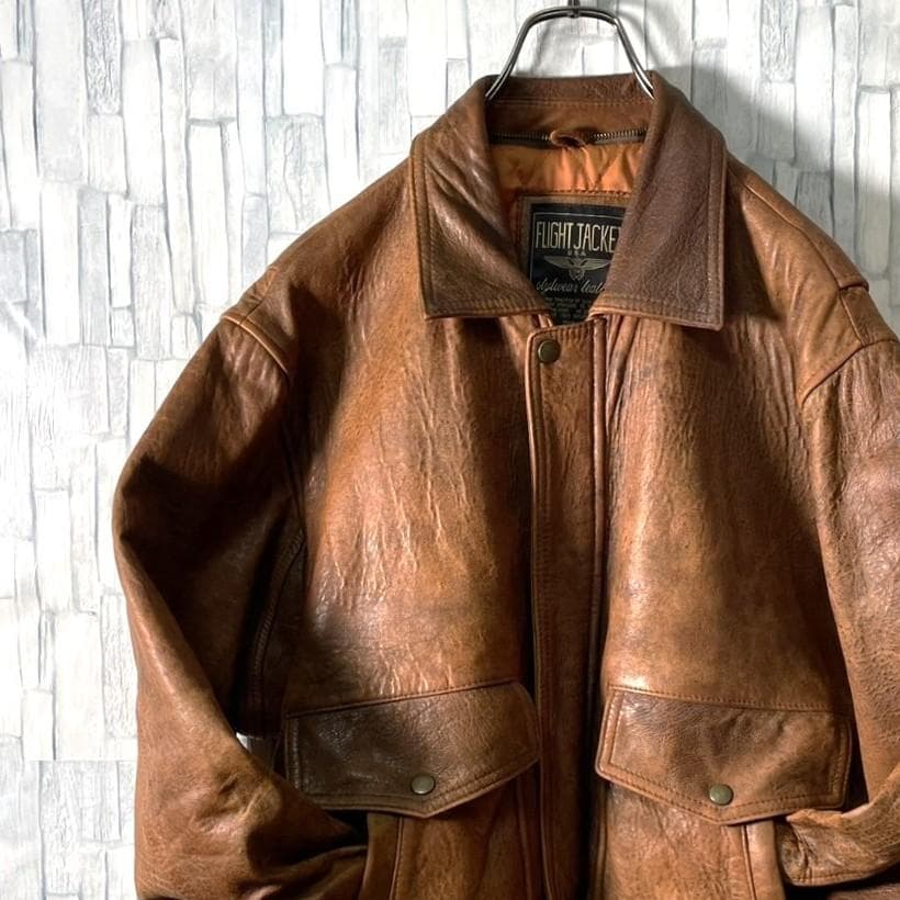 【美品・シボ革ラムレザー】 フライトジャケット A2 キャメルブラウン メンズM
