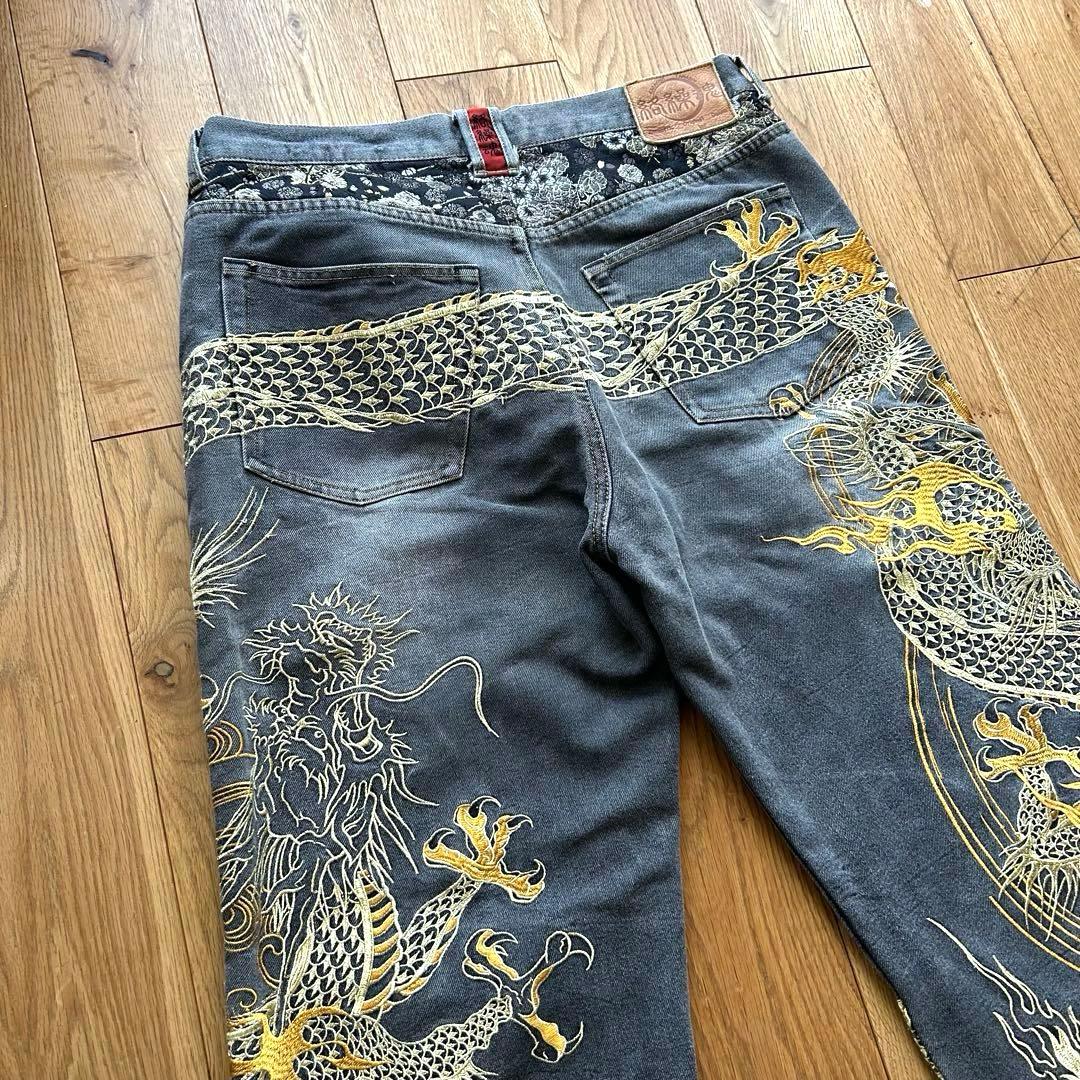 絡繰魂 流儀 デニム 龍 ドラゴン 刺繍 和柄 カラクリタマシイ ブラック 絡繰魂 流儀 デニム 龍 ドラゴン 刺繍 和柄 カラクリタマシイ