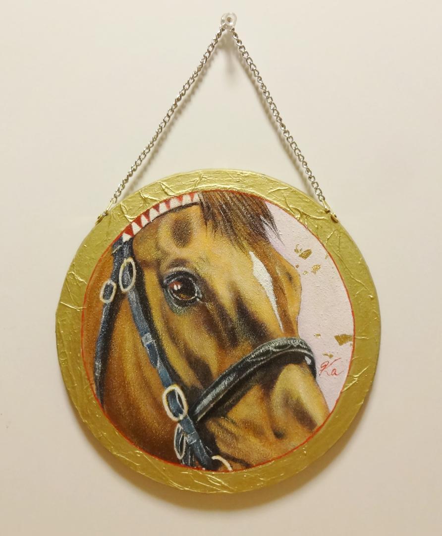 上鈴木正一 油彩画 直径20cm『HORSE Ⅱ』9/11(水)18時まで掲載!