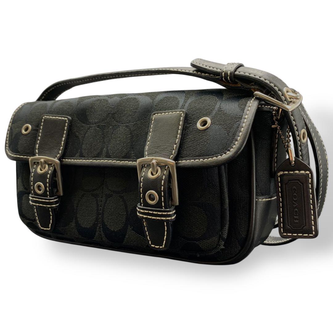 【良品】COACH コーチ ショルダーバッグ シグネチャー キャンバス レザー