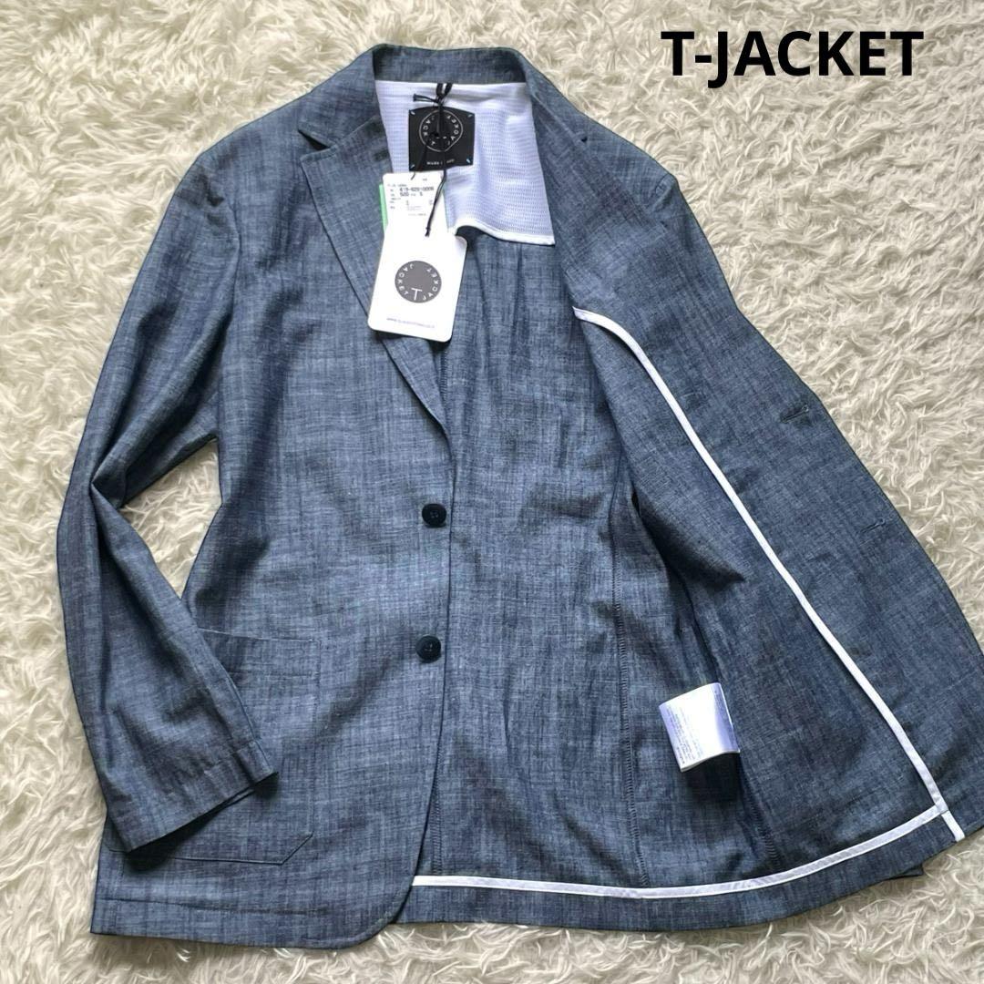 美品 T-JACKET インディゴ染め リネン混 シャンブレー ジャケット S
