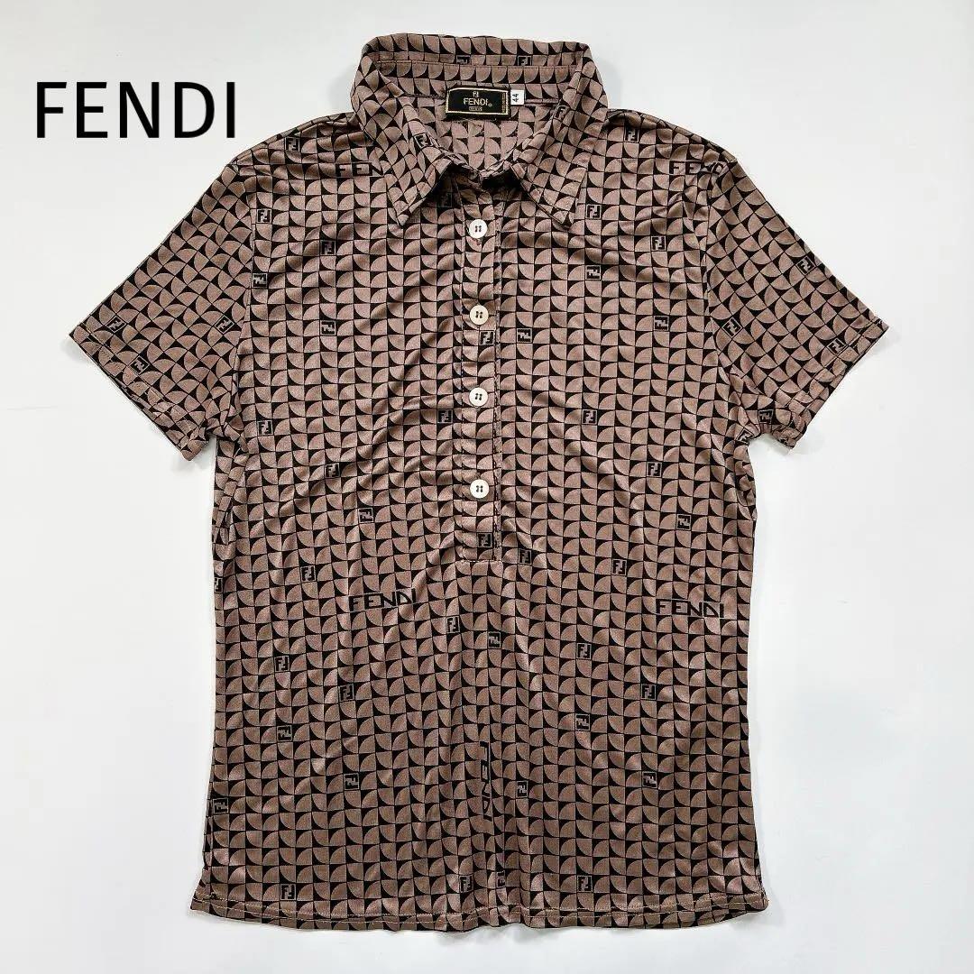 FENDI 半袖 カットソー ポロシャツ ストレッチ 総ロゴ 44 L