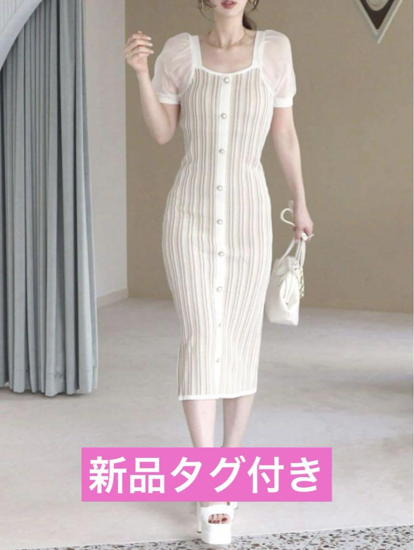 ROYALPARTY【新品未使用】袖シアーパールボタンタイトニットワンピース