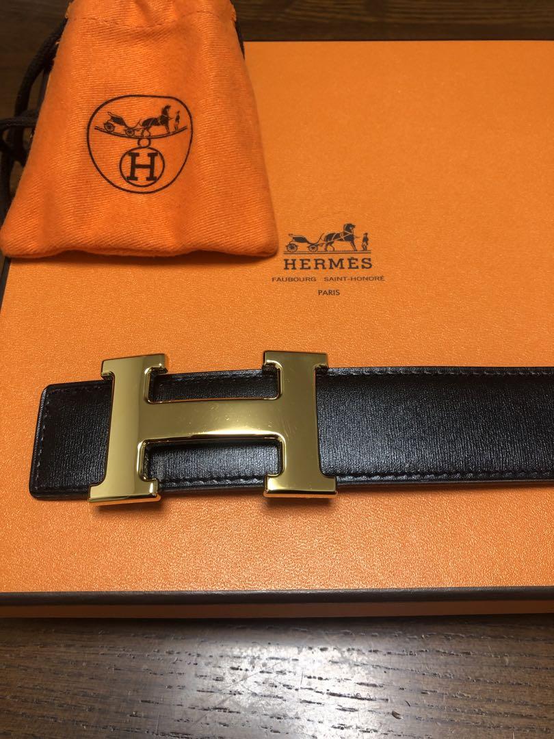 HERMES Hベルト 黒 レザー 保存袋付き　ほぼ新品