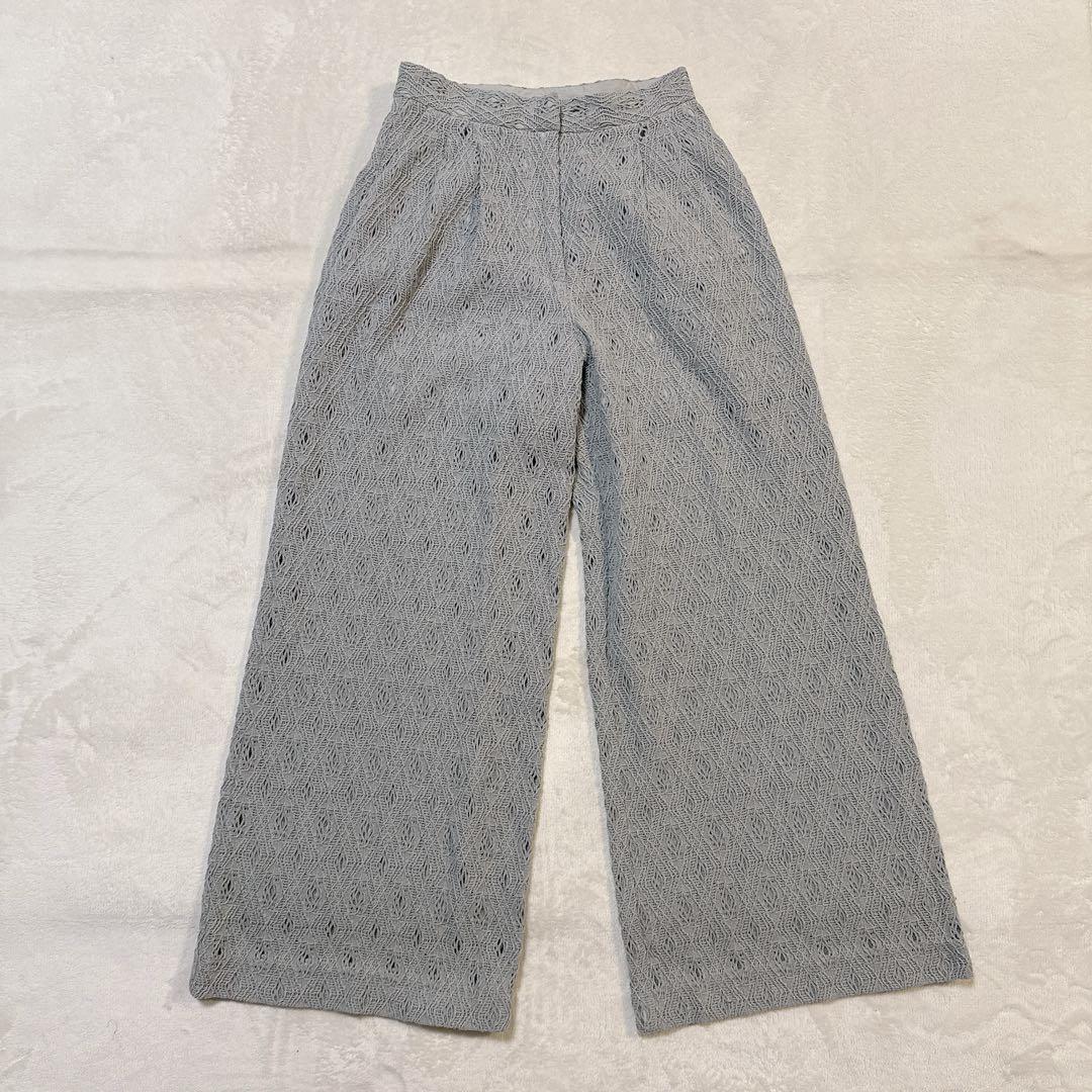 ETRE TOKYO エトレトウキョウ ジオメトリックレースワイドパンツ 緑Ω