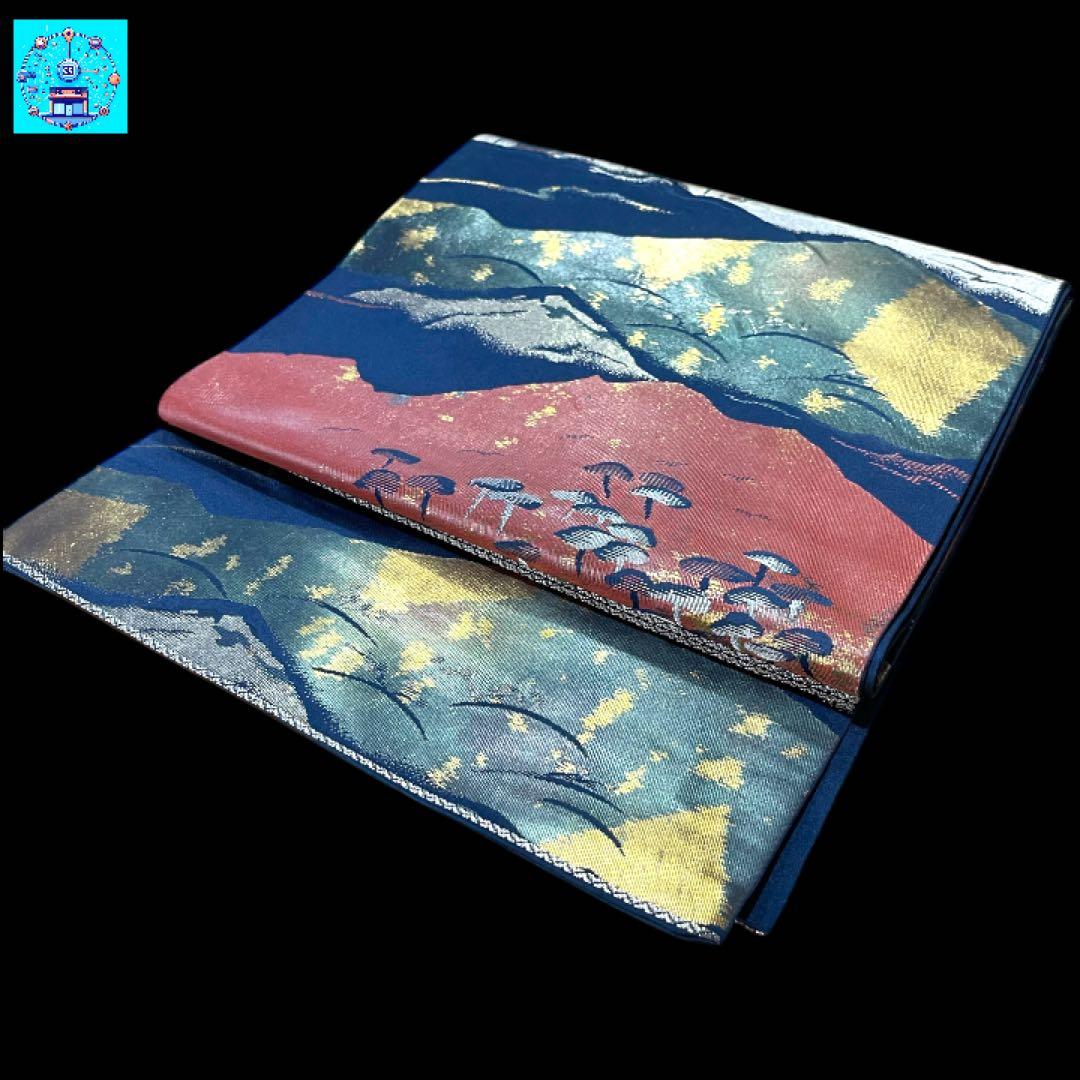 六通柄袋帯　風景文様　金銀糸　色無地　小紋　付け下げ　紬　セミフォーマル　街着