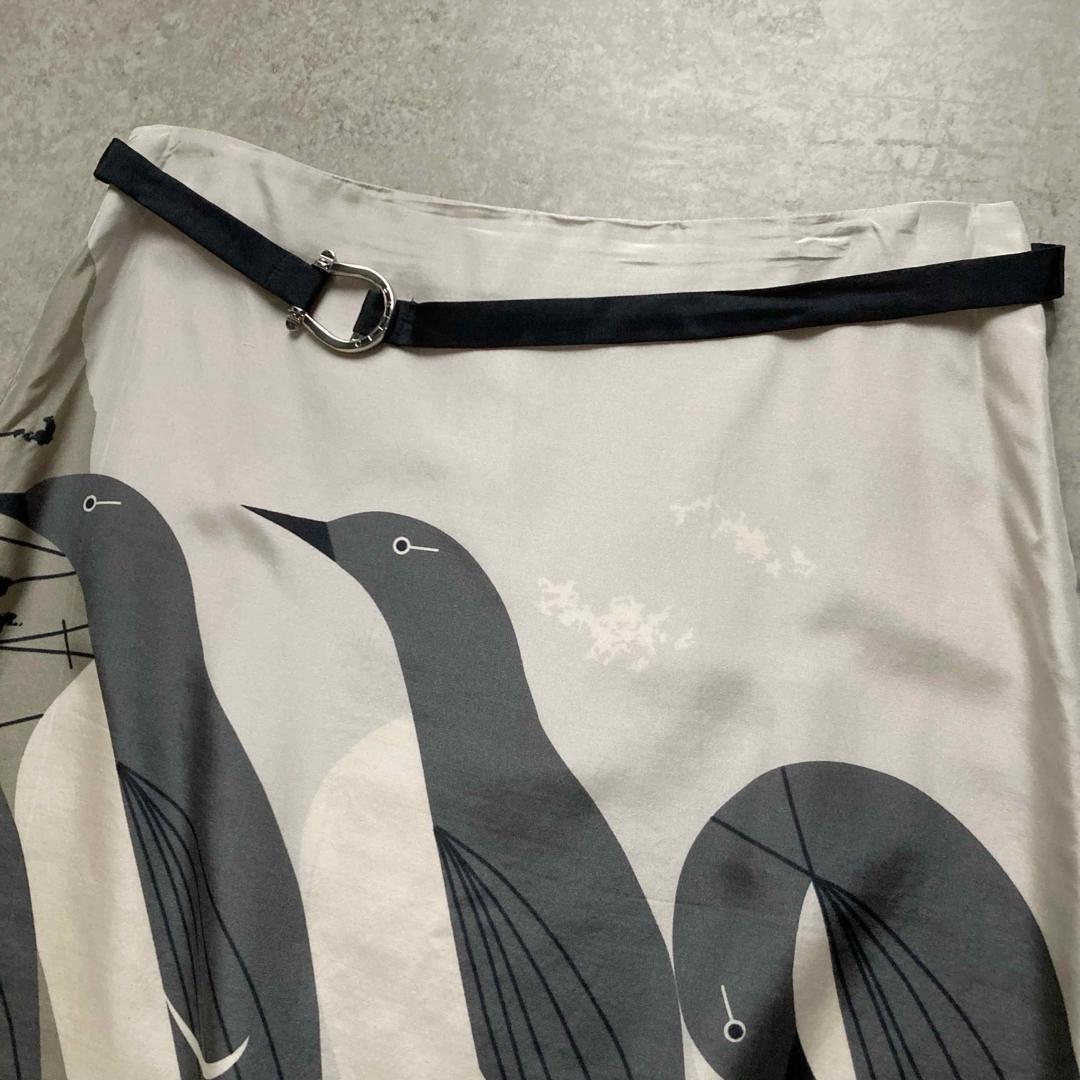 CELINE セリーヌ シルクスカート ひざ丈 フレア ペンギン柄