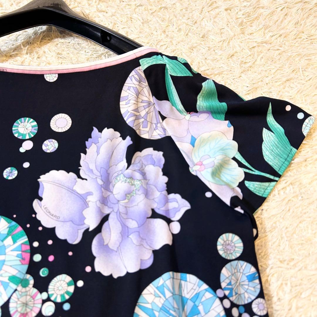 未使用級✨️LEONARD】 カンカン素材 お花柄 上品 近年タグ ワンピース