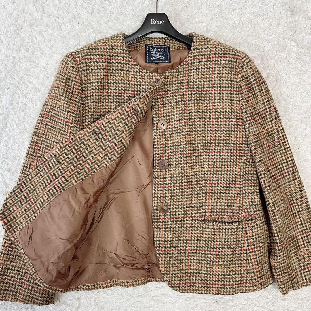 BURBERRYS’バーバリーズ　カシミア混ウールコート　キャメル バーバリーズ ノーカラージャケット キャメル系ツイード カシミア混