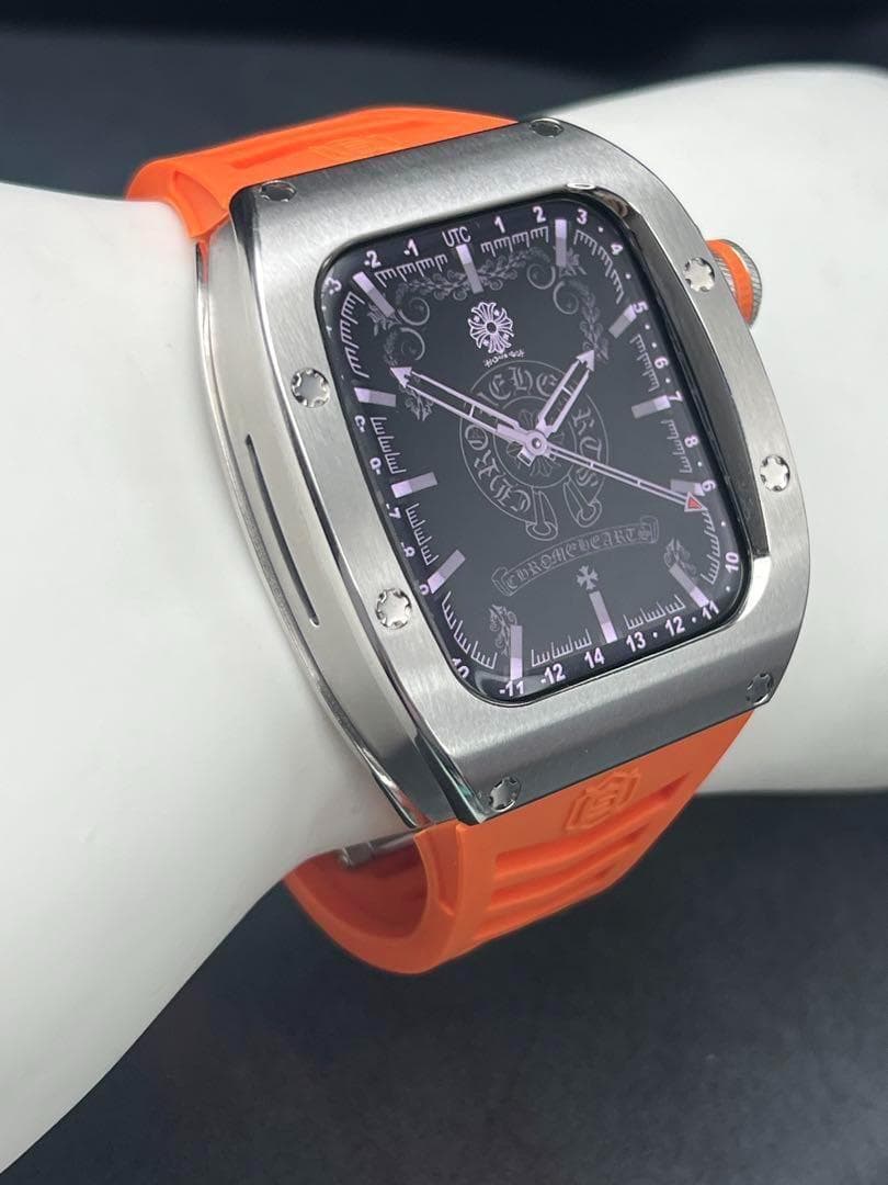 46mm 46ミリ アップルウォッチ ステンレスケース オレンジ ラバー