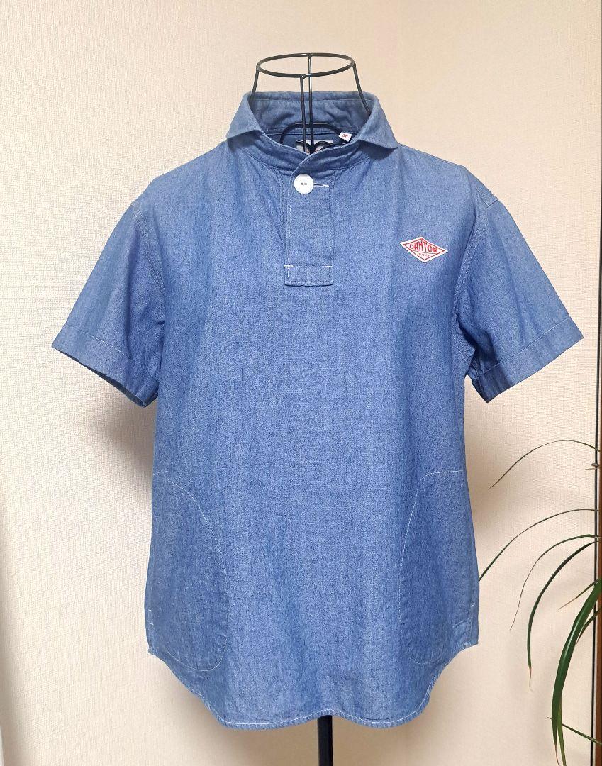 美品 DANTON 半袖ワークシャツ 36 デニム シャンブレーフランス製ロゴ