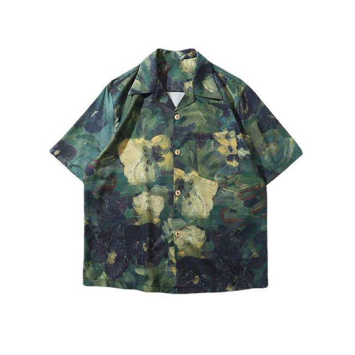 新品未使用 レディース シャツ Mサイズ 緑 グリーン 半袖 柄シャツ
