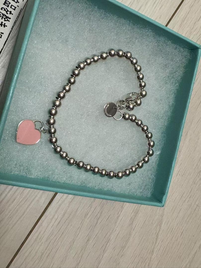 TIFFANY シルバー ビーズブレスレット ハート型チャーム S SIZE