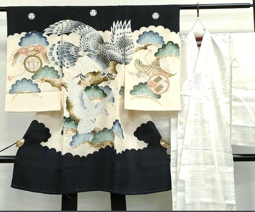 お宮参り　産着(初着、祝着)　七五三　男の子　金彩　五つ紋　子供着物　高級　美品
