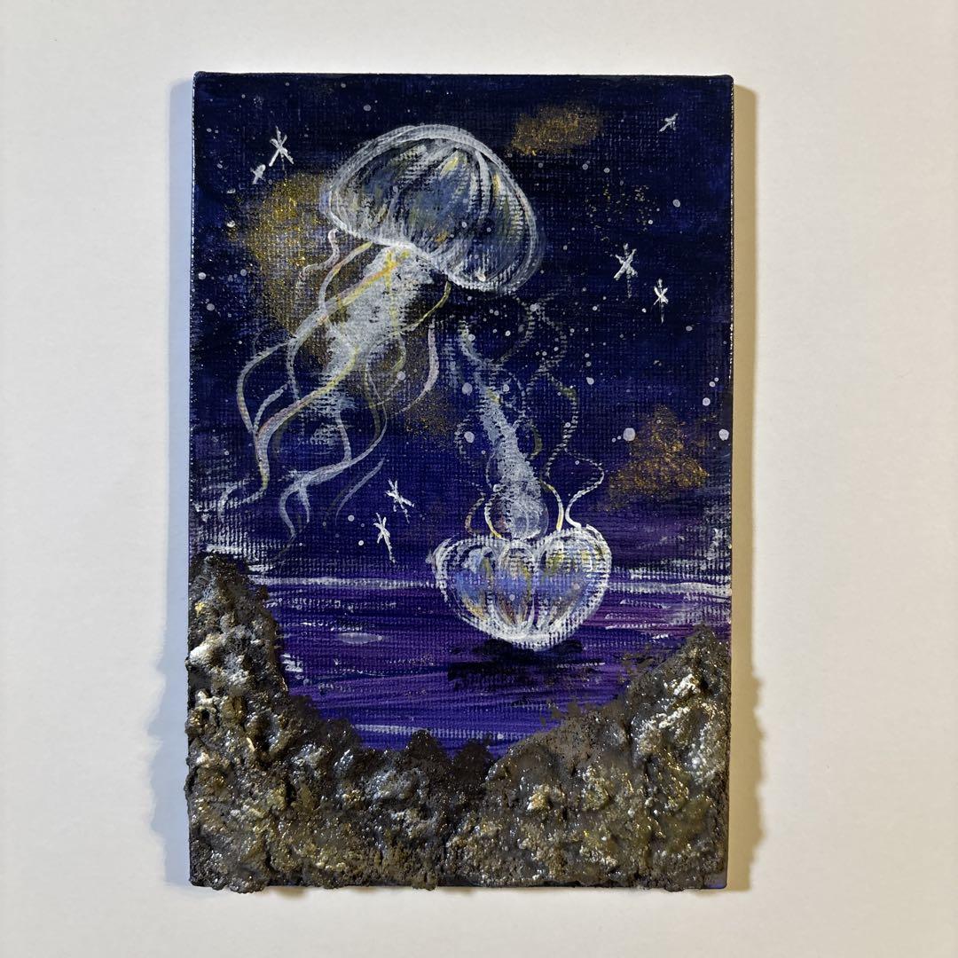 星降る夜に 1 キャンバス　アクリル絵の具 アクリル原画-夕暮れの空 星空/夜/キャンバス/プレゼント