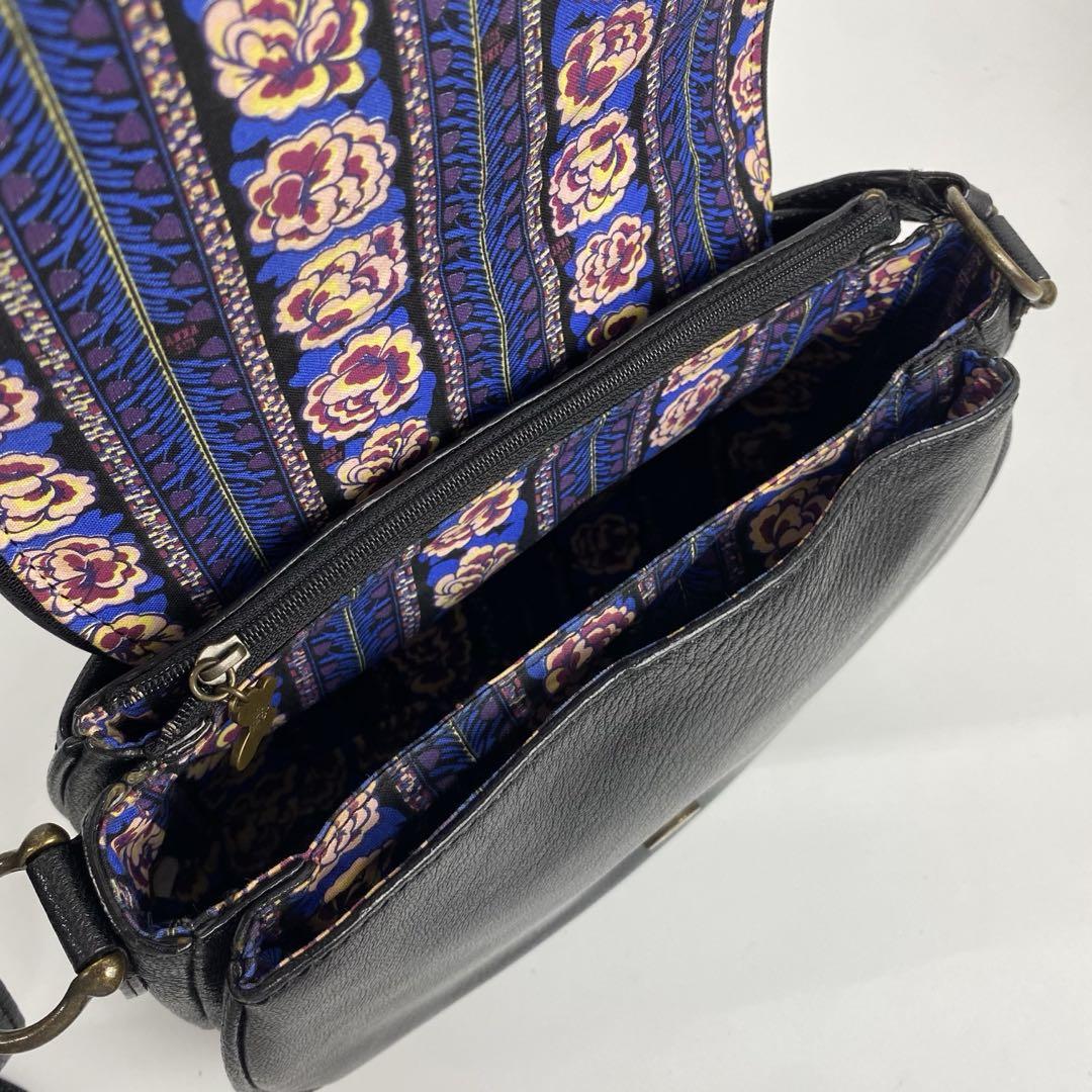 【美品】アナスイ　ANNASUI　ショルダーバック　バタフライ　花柄　レザー　黒