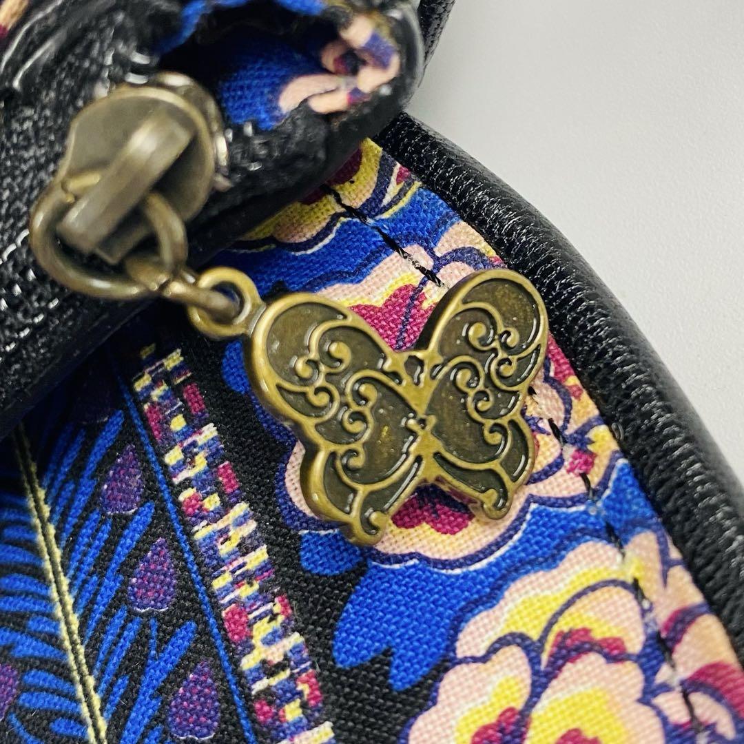 【美品】アナスイ　ANNASUI　ショルダーバック　バタフライ　花柄　レザー　黒