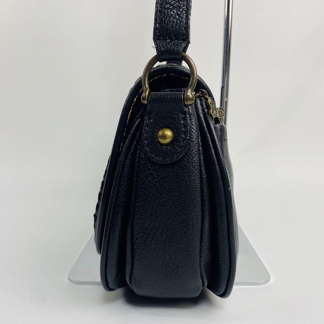 【美品】アナスイ　ANNASUI　ショルダーバック　バタフライ　花柄　レザー　黒
