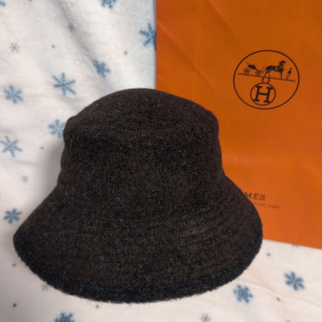 HERMES　エルメス　バケットハット　帽子　濃茶✕黒　ウール