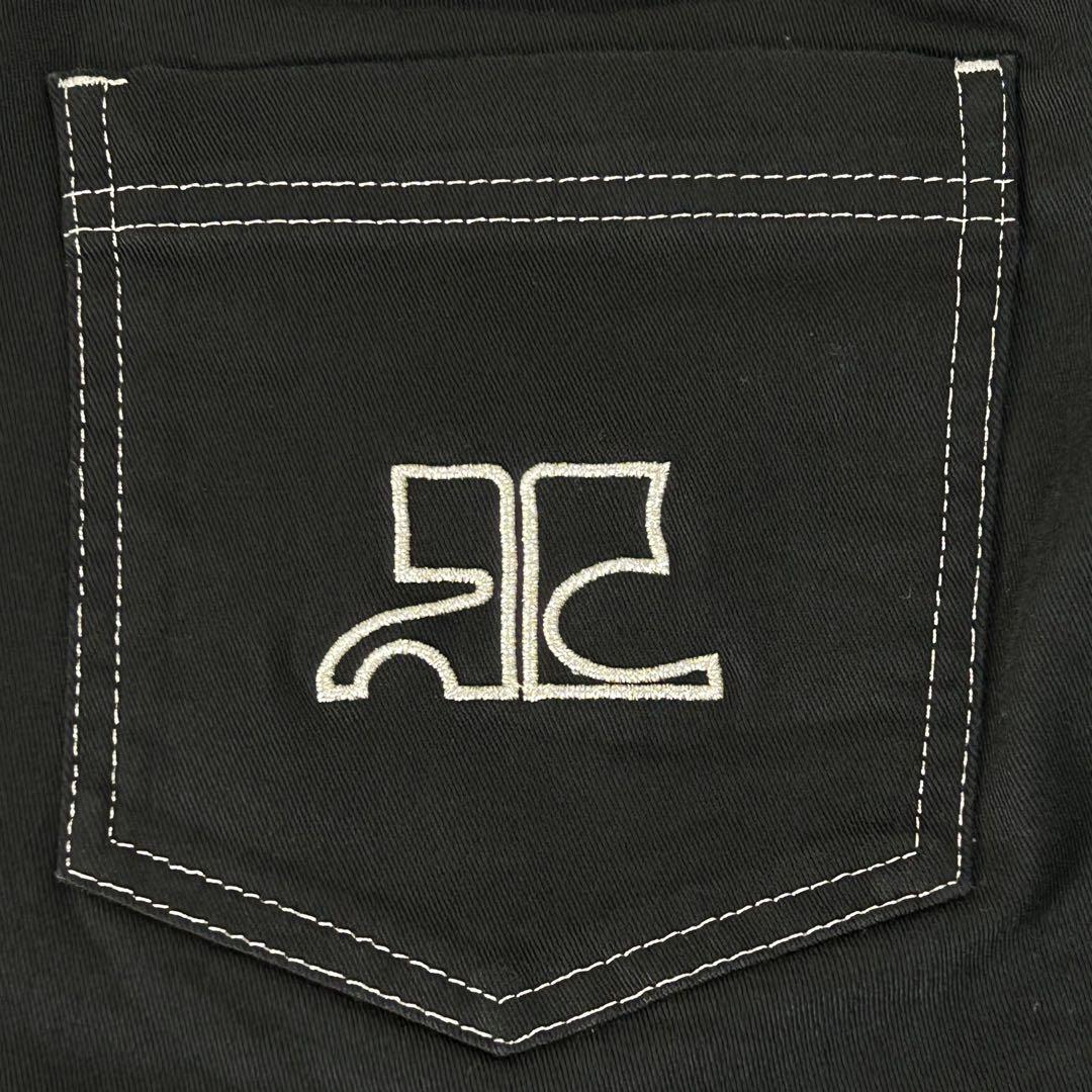Courreges クレージュ ロゴ刺繍 ストレッチパンツ ブラック 38 Courreges クレージュ ロゴ刺繍 ストレッチパンツ ブラック 38