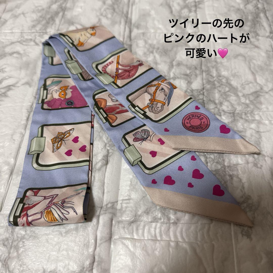 美品❤︎エルメス　ツイリー　ハート柄　パステルブルー