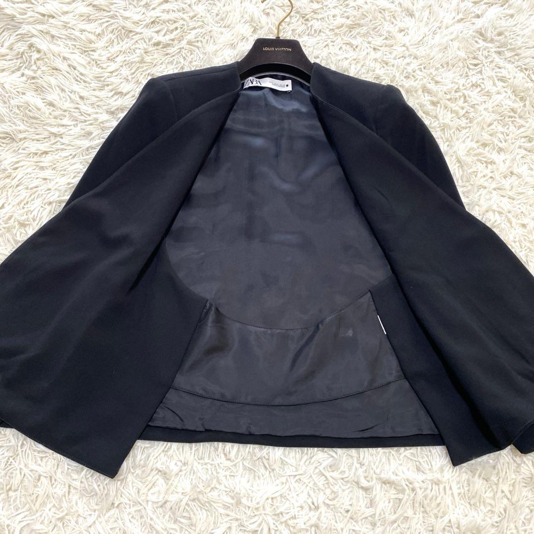 【美品】ZARA ザラ ノーカラーケープジャケット ブラック Sサイズ