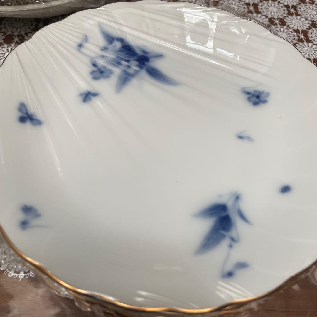 Okura 白青花柄 金縁皿 5枚セット