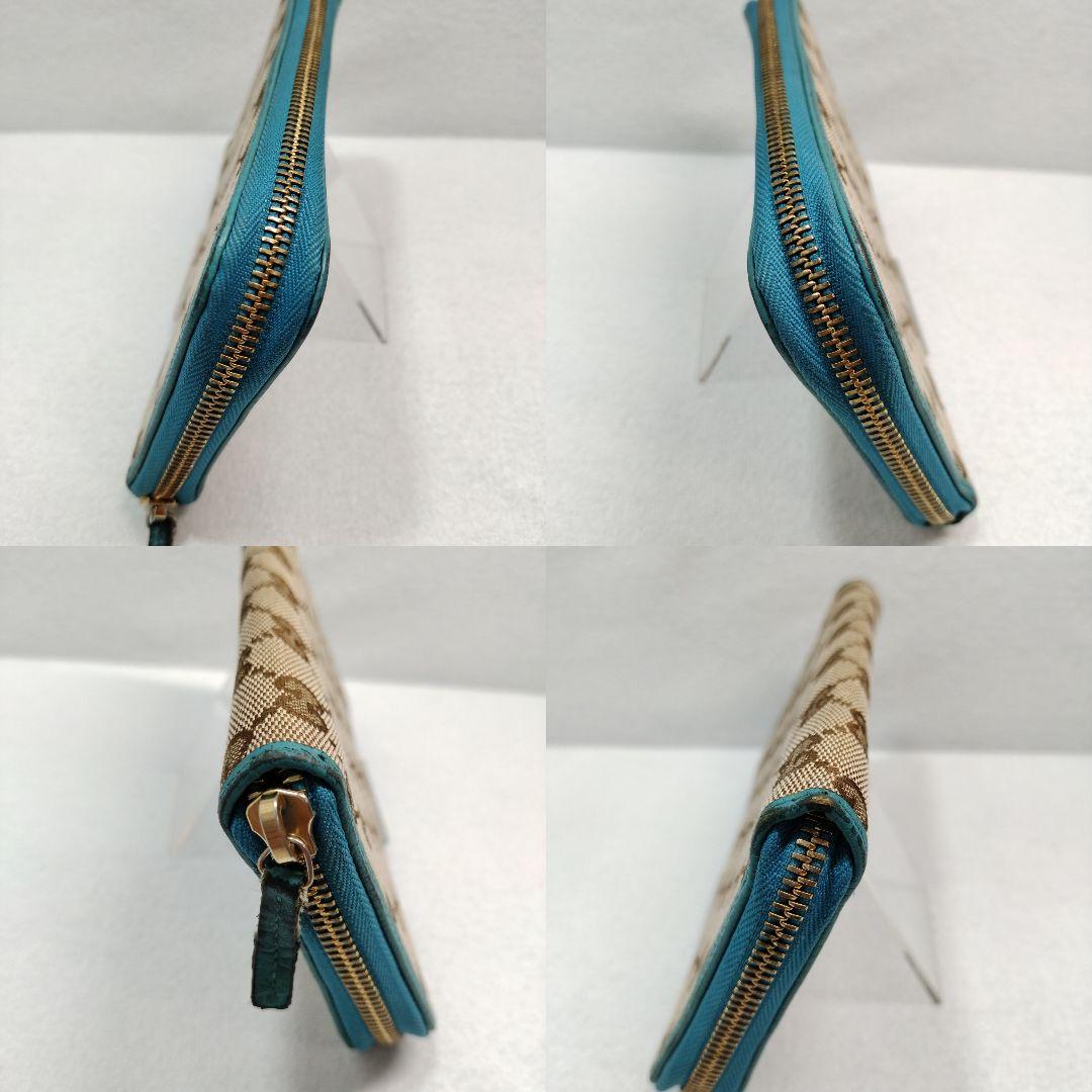 美品✨GUCCI 長財布 GG柄 キャンバス ラウンドファスナー ブルー
