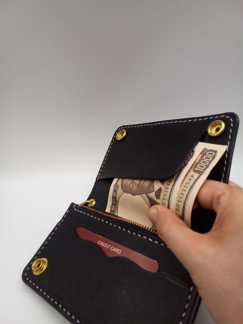 トラッカーウォレット　ミドルウォレット　ハンドメイド　財布　手作り　本革