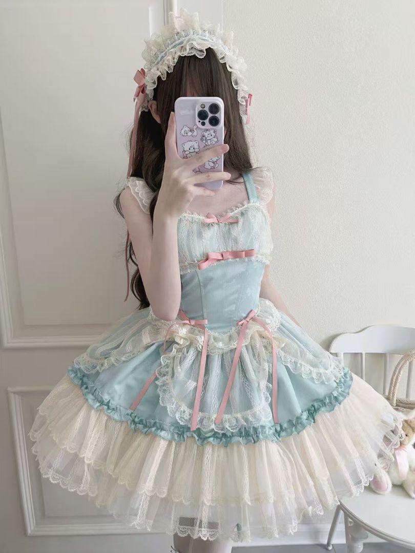 ロリータ JSK キャミソール リボン ゴスロリ 宮殿風 森ガール 姫様グリーン