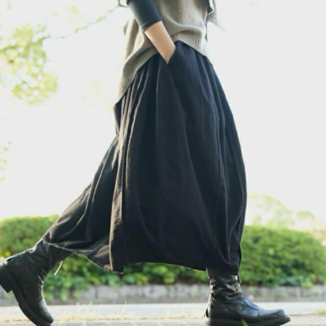 FACTORY 綿麻デニム×綿馬布パッチワークパイピングスカート