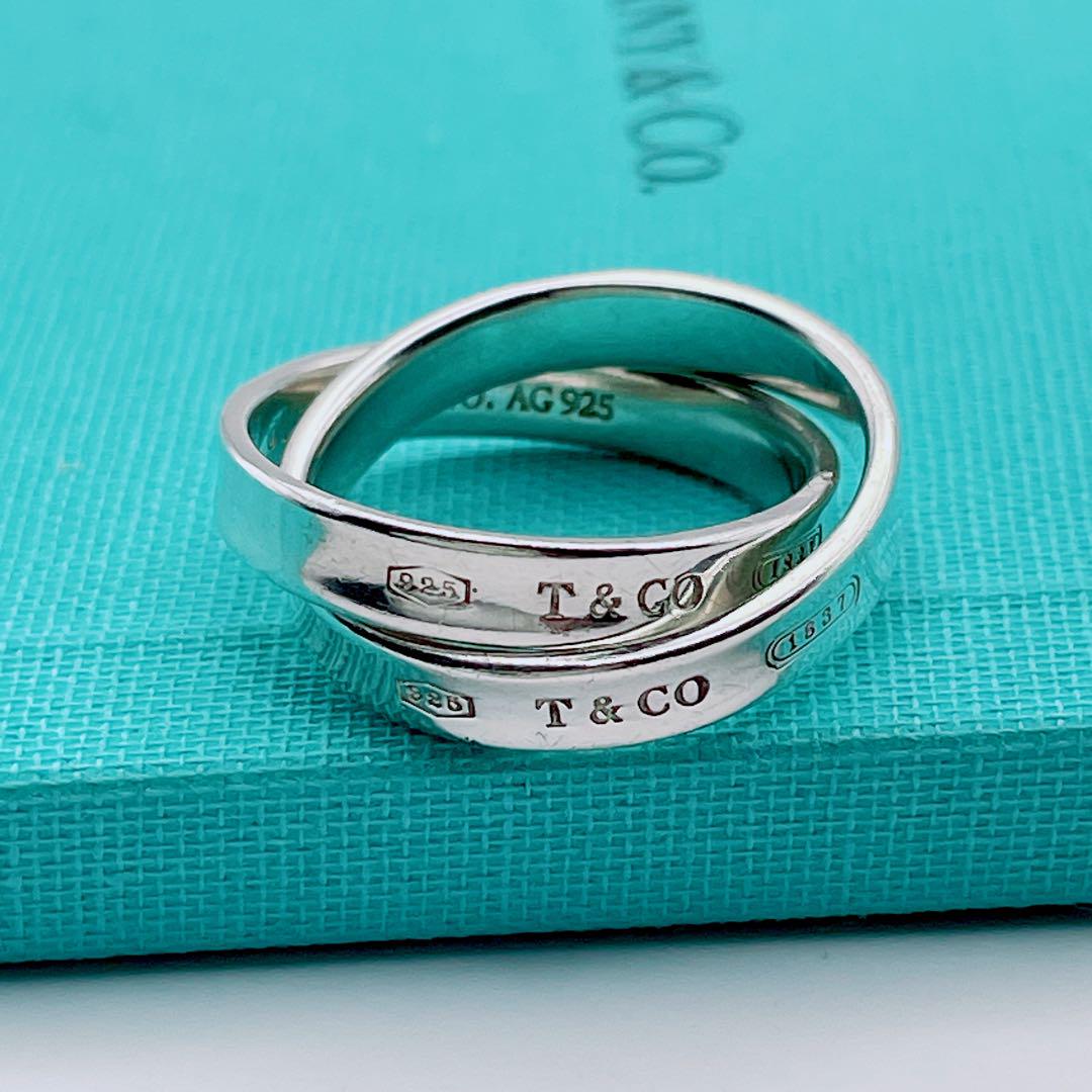 【最終値下げ】ティファニー ダブル ナロー インターロッキング リング 2連 Tiffany & Co. ダブルリング ナロー インターロッキング 8号
