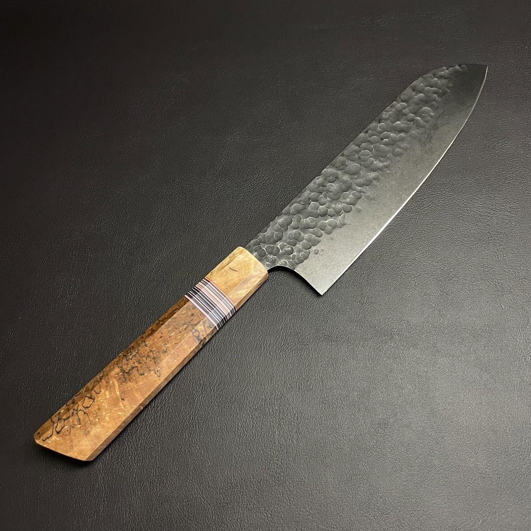 三徳包丁 黒打ち 185mm 鎚目 ステンレス 八角柄 和包丁 料理包丁