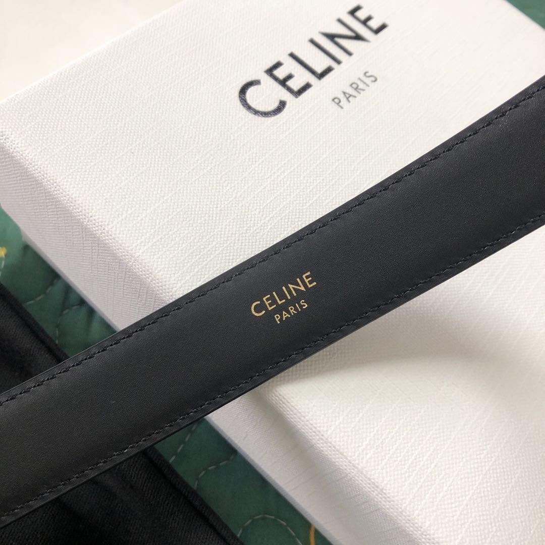 CELINE 黒 ベルト ゴールドバックル