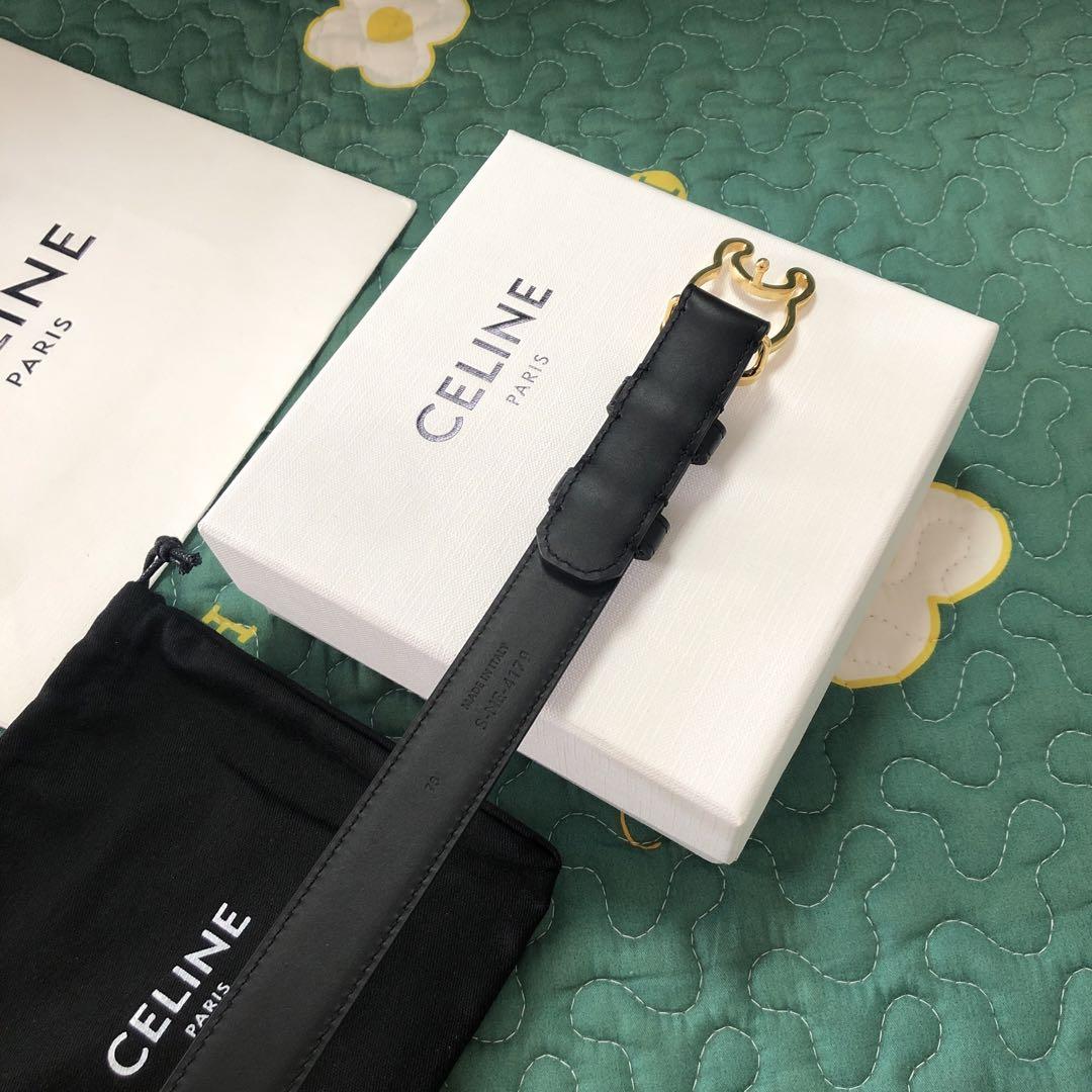 CELINE 黒 ベルト ゴールドバックル