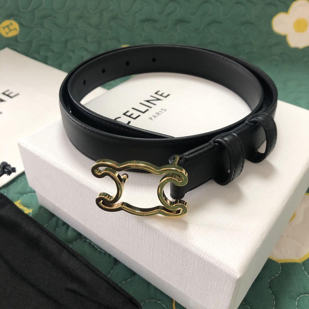 CELINE 黒 ベルト ゴールドバックル