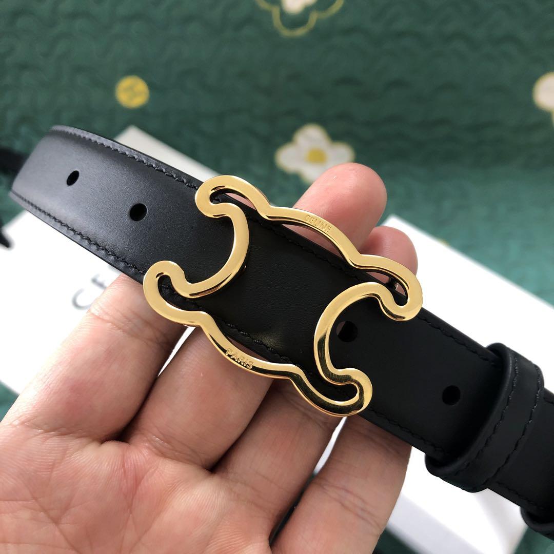 CELINE 黒 ベルト ゴールドバックル