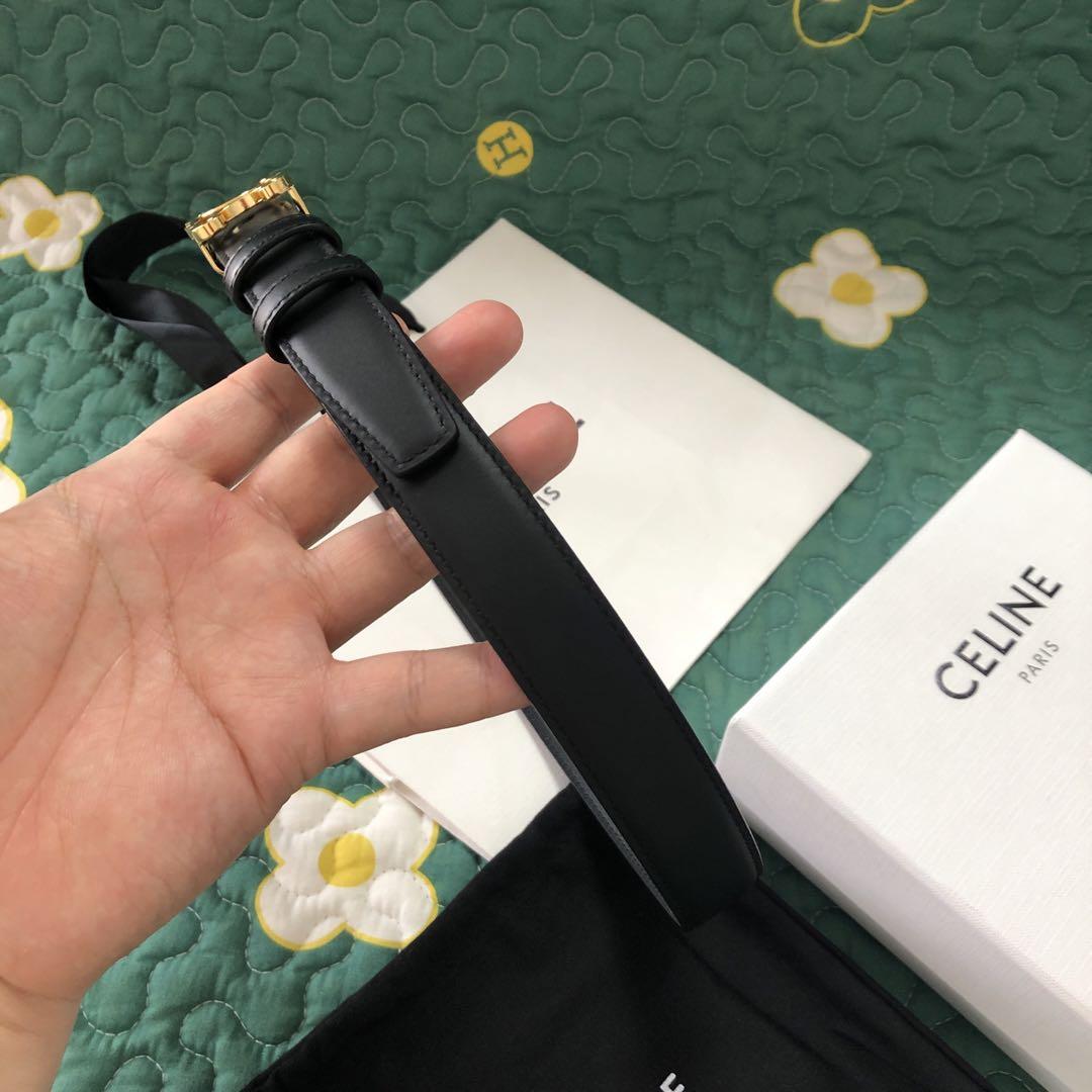 CELINE 黒 ベルト ゴールドバックル