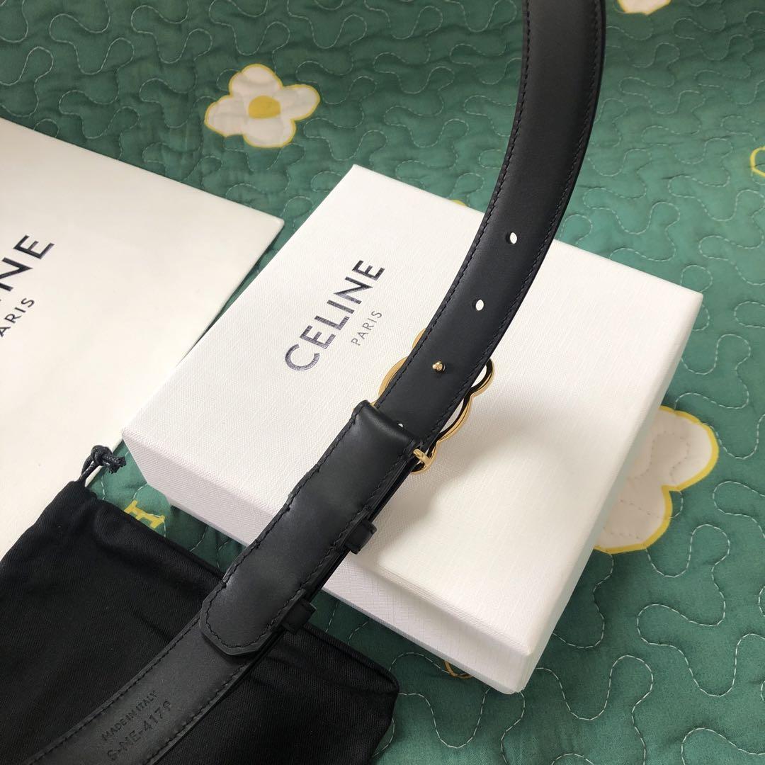CELINE 黒 ベルト ゴールドバックル